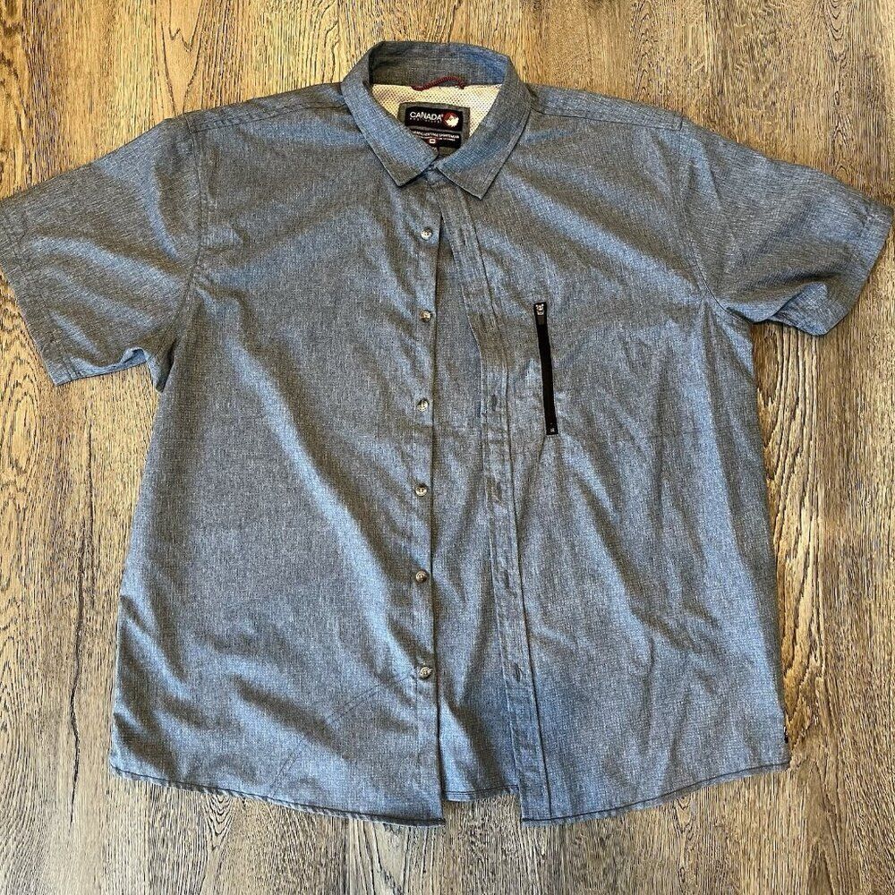 Canada Weathergear Men’s XL Blue Gray Button Down Shirt Short Sleeve